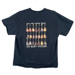 Gildan Ultra Cotton Mens XL Black Too Many Guitars Graphic T-Shirt Short Sleeve